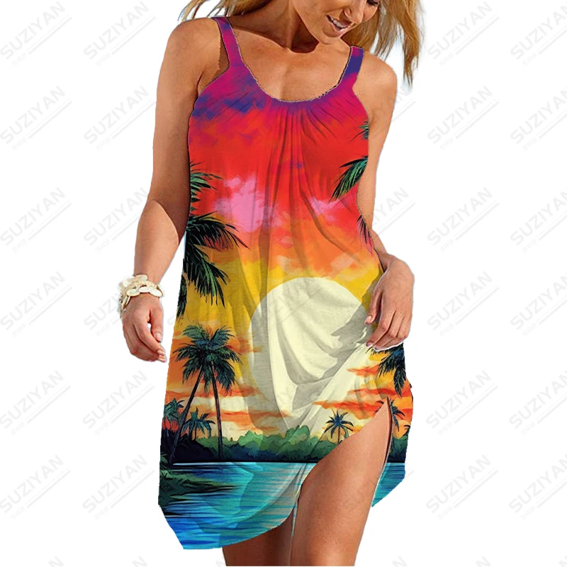 Vestido de fiesta de playa Hawaiana para mujer, vestido Sexy de verano, vestido Retro de moda urbana, Vestido con tirantes de alta calidad