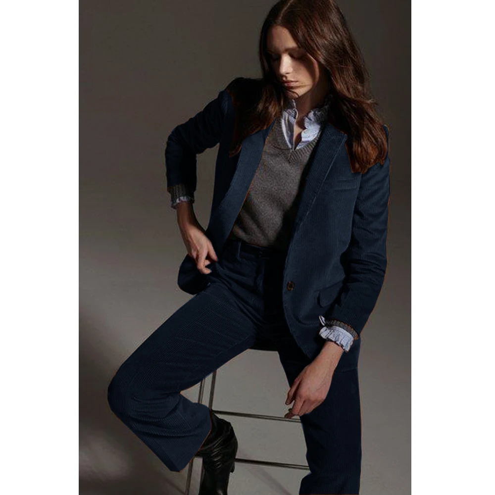 2 Piece Sets Women Outfit 2024 New Women\'s Corduroy Suit Two-piece Commuting Work Suit Suit Groups of Pant Stage Woman Pants