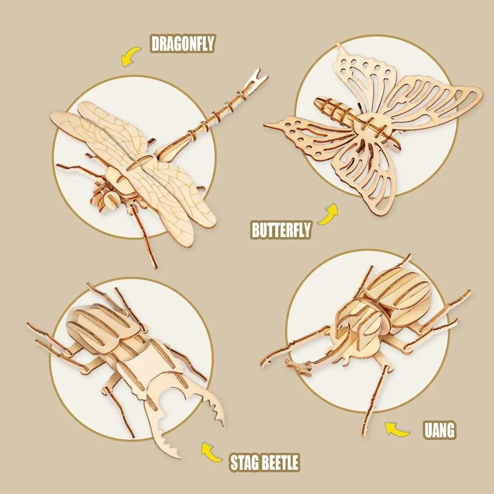New 3D Puzzles Puzzle Set Insect Puzzles DIY Wooden Crafts Animal High Difficulty Wooden Models for Kids