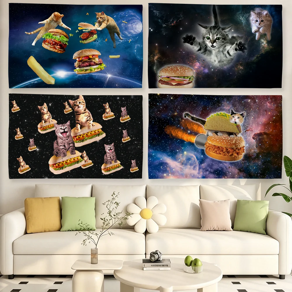 Cosmic Cat Chase Meme flag For Living Room Home Dorm Decor Wall Outdoor Camping Party Banner Gifts