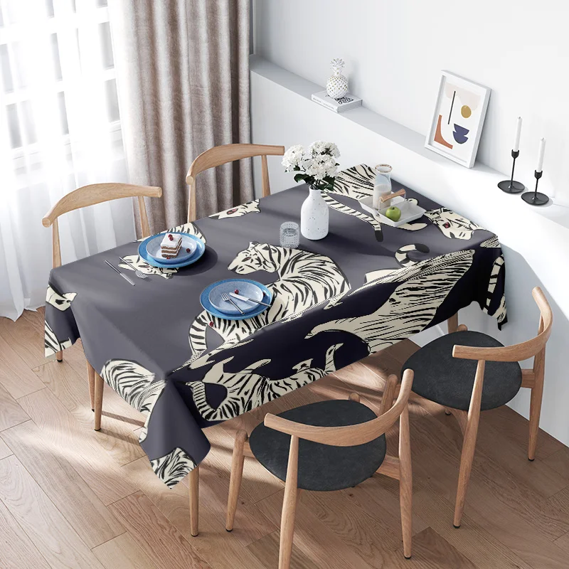 Zebra Print Tablecloth 4 Seater Dining Set with Elegant Home Decoration Table Cover Black White Decorated Fabric for Party, Kitc