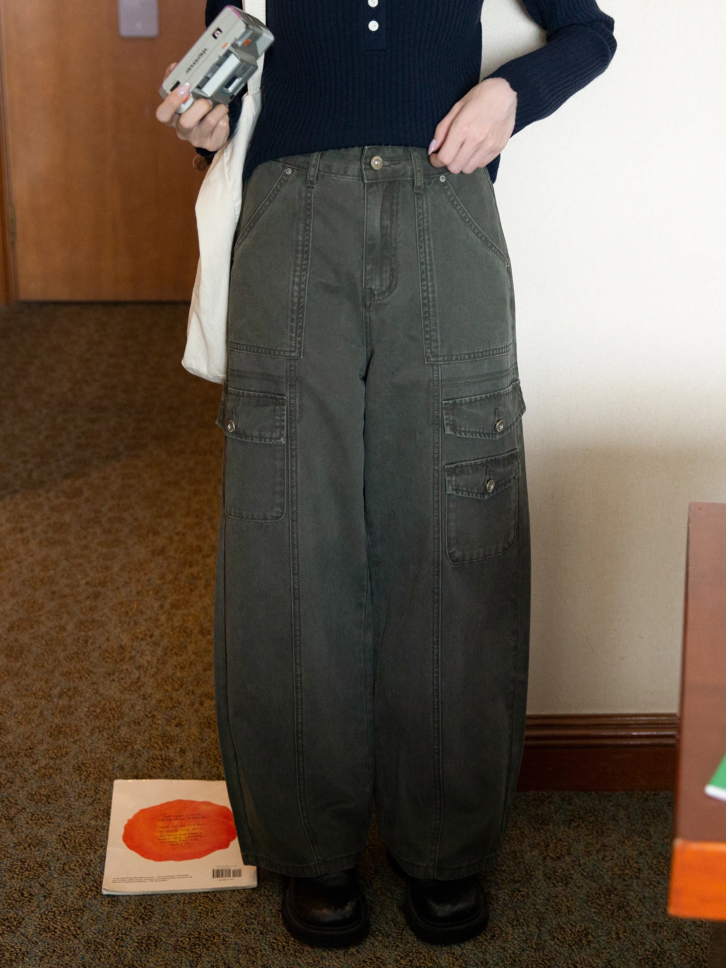 

Milk Rabbit Heavy Du Stone inding Waed American Sle Work Pants Women's Pure Cotton Casual Straight Leg Trousers