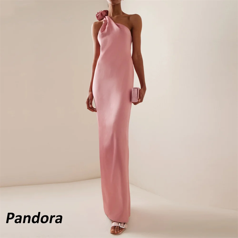 Pandora Pink One Shoulder Evening Gown Pleated Mermaid with 3D Flower Women\'s wedding Banquet Party Dress