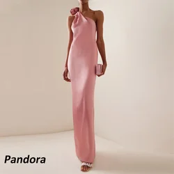 Pandora Pink One Shoulder Evening Gown Pleated Mermaid with 3D Flower Women's wedding Banquet Party Dress