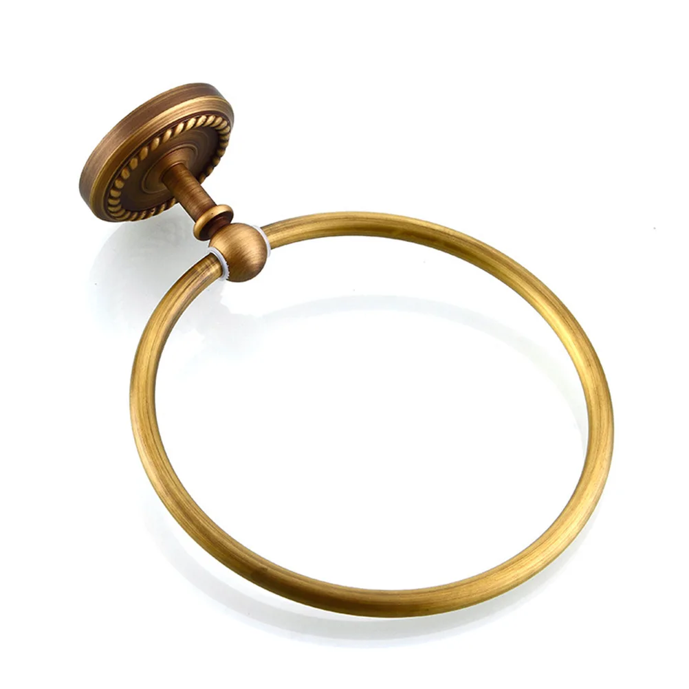 

Retro Copper Bath Towel Ring 180 Degree Rotating Wall Mounted Durable Metal Towel Holder For Bathroom Kitchen Solid Circle Rack