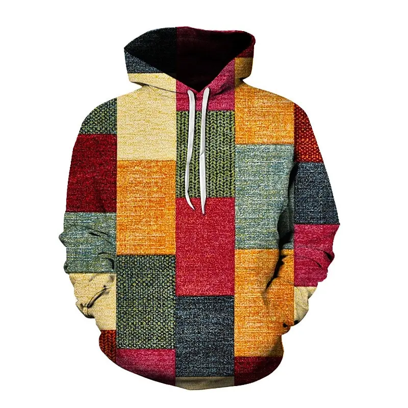 New Graphic Plaid Color Block 3D Hoodies Men's Sweatshirt Outdoor Long Sleeve Tracksuit Casual Sports Training Jogging Pullovers