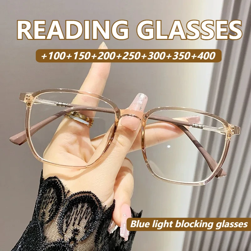 Modische ultraleichte Lesebrille für Männer und Frauen, hochauflösende Anti-Blaulicht-Presbyopie-Brille + 100 bis + 400