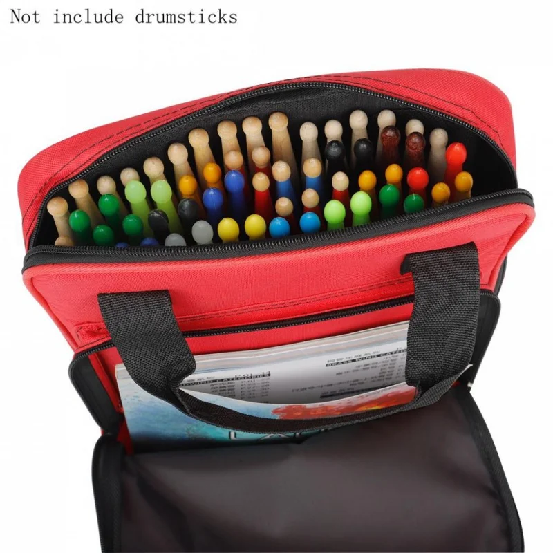 Red Oxford Cloth Add Cotton Drumstick Backpack Bag Jazz Drum Stick Music Book Storage Large Capacity Handbag