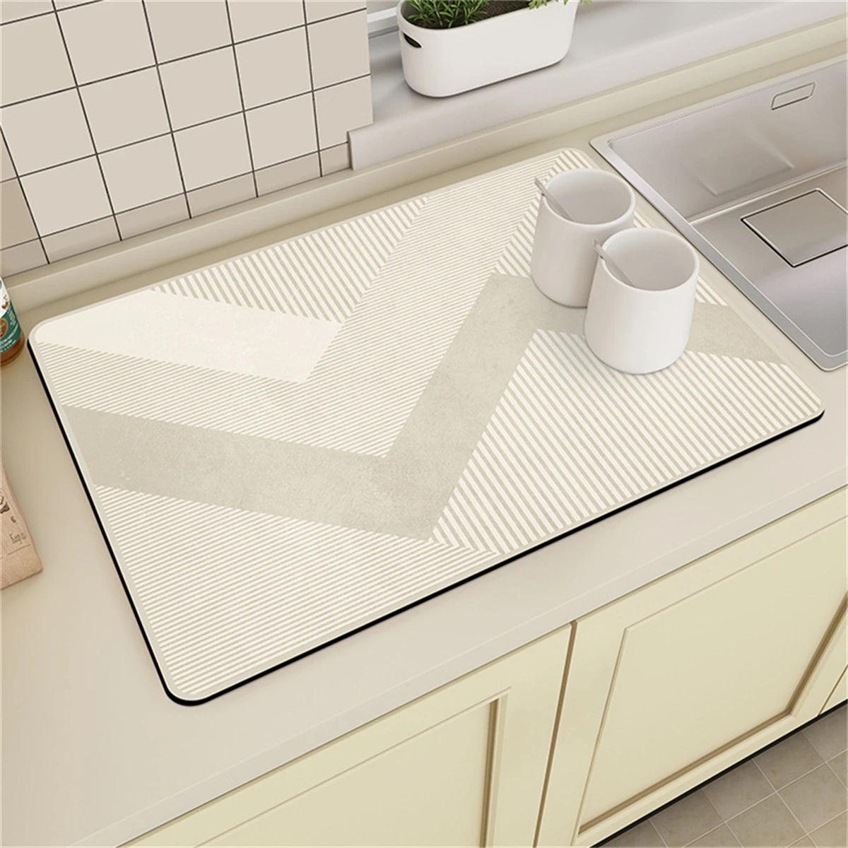 Geometry Style Table Mat Non-Slip Mat Coaster Stripe Printing Kitchen Accessories Absorbent Drying Mat For Kitchen Drying Dishes