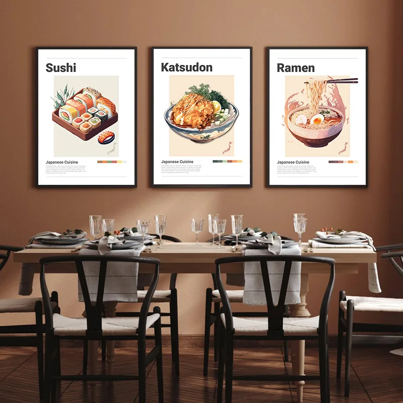 Japanese Food Poster Donburi Oyakodon Ramen Fried Chicken Yakitori Sushi Canvas Painting Wall Art HD Picture Kitchen Home Decor