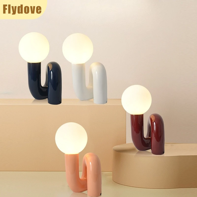 

Simple Geometric Shape Glass Ball LED Desk Lamp Creative Living Room Bedroom Children's Room Study Iron Lighting Decoration