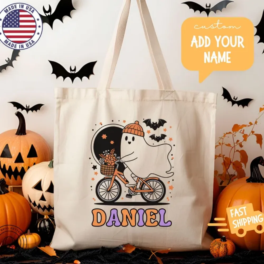 حقيبة خدعة أو علاج مخصصة حقيبة الهالوين المخصصة للأطفال حقيبة الهالوين مع اسم أكياس الحلوى المخصصة للخدعة أو المعالجة