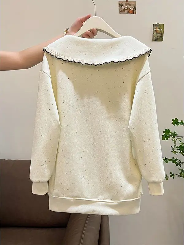 plus Size 300 Pou Hoodie Women's Long Thiened Fce Collar Warm Sli Top for Autumn And Winter Korean Sle Print