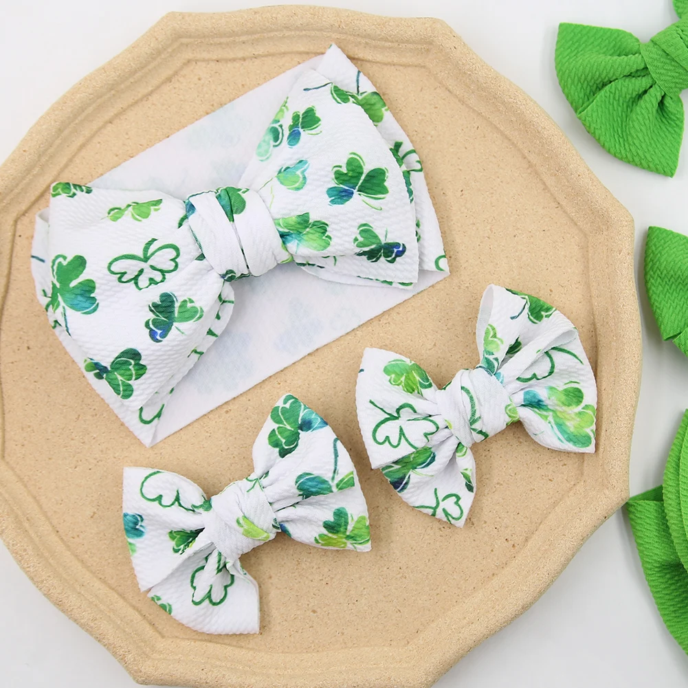 

2Pcs/Lot Green Hair Bows Clips for St Patrick's Day 10.5cm Clover Baby Girls Bullet Hairpins Hairgrips Kids Hair Accessories