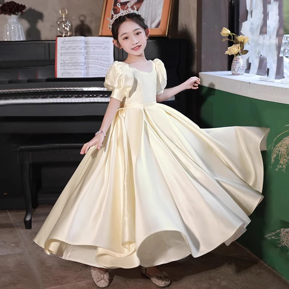 

Атласное платье принцессы для девочек от 3 до 10 лет, вечернее платье на день рождения, элегантное детское платье с цветочным узором для девочек, роскошная детская одежда для выступлений