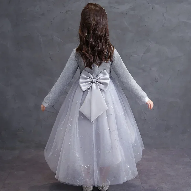 2023 Autumn Girls' Clothing Piano Performance Dress Bow Fashionable Children's Wedding Dress