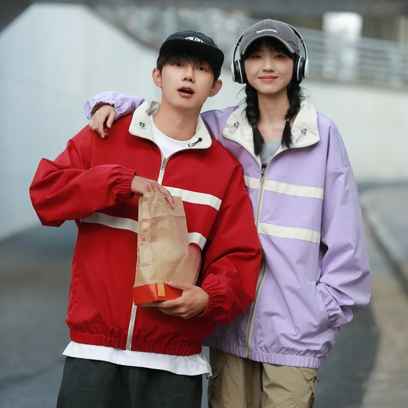 Double-Sided Wear Jaet Loose Fit Stand Collar Men's Versatile Casual Sle Hong Kong Faion Polyester Fiber Long Sve