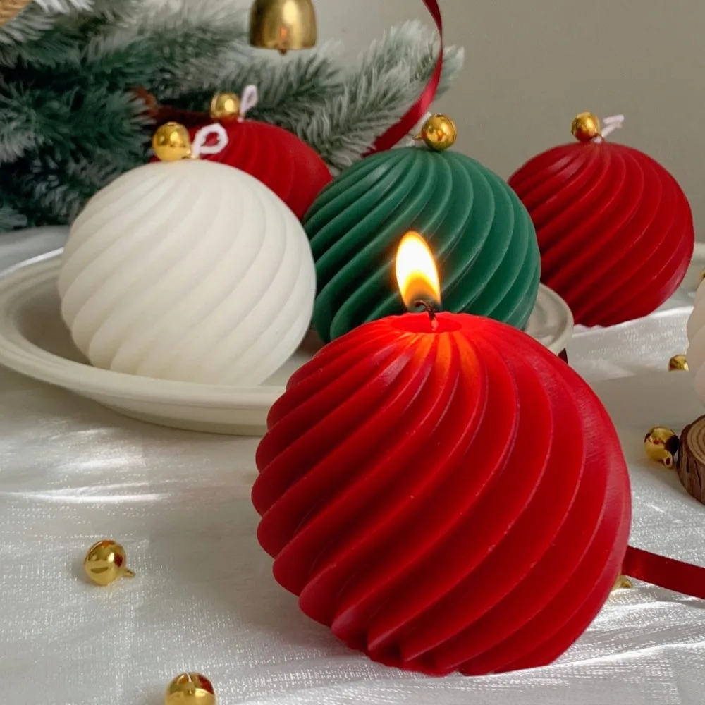 21pcs Christmas Candle Making Kit Striped Ball Candle Silicone Mold 3D Sphere with Bell Plaster Resin DIY Party Home Decor Gift