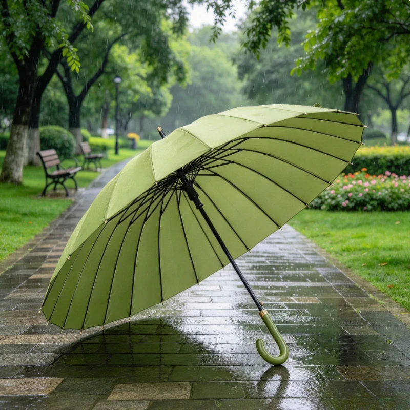 Automatic Long Handle Rain Umbrella with 24 Fiberglass Ribs, Large Waterproof Canopy for Heavy Rain and Outdoor