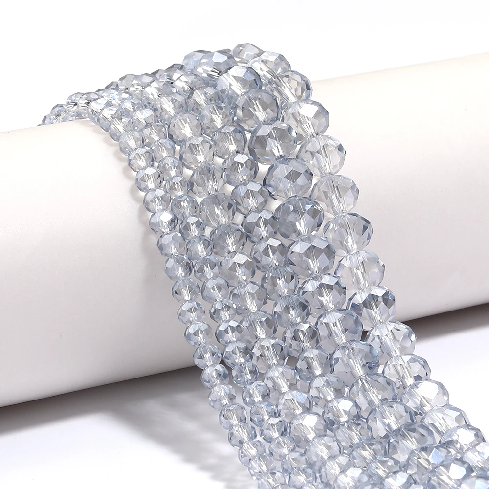 1 Strang 4/6/8 mm facettierte Kristallperlen, hellblau-graues Glas, lose Perlen für DIY-Schmuckherstellung, Armband, Halskette, Zubehör