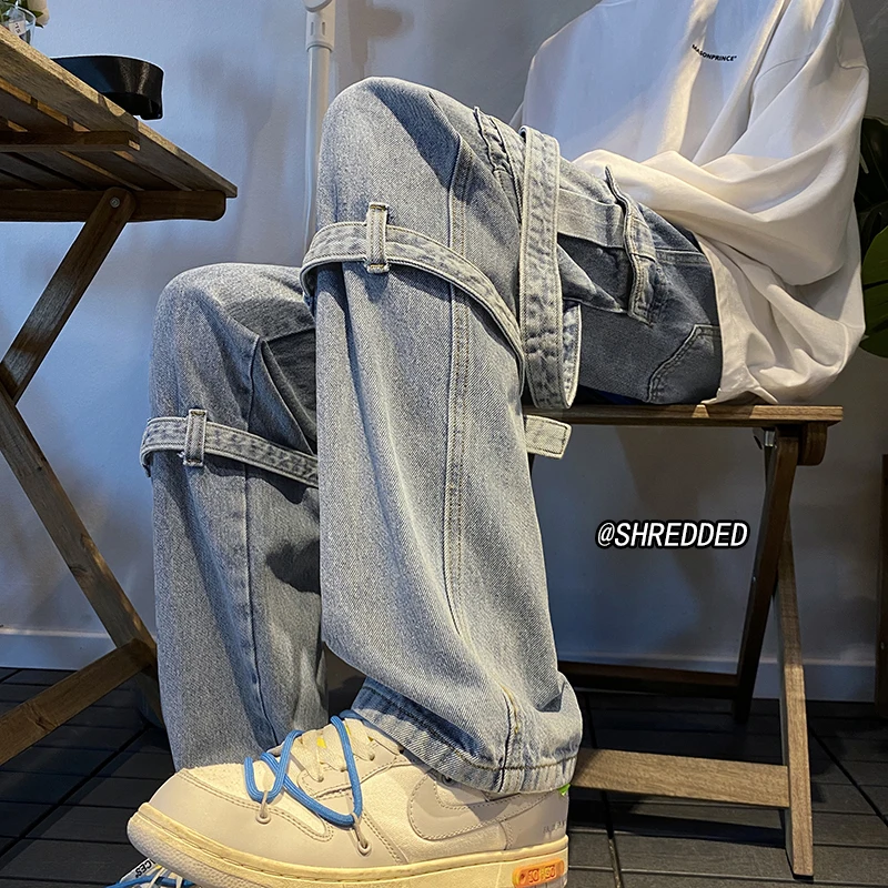 

Мужские рабочие джинсы свободного кроя с широкими штанинами, прямые брюки с множеством карманов, модные, в стиле ретро, американский уличный стиль, весна-осень