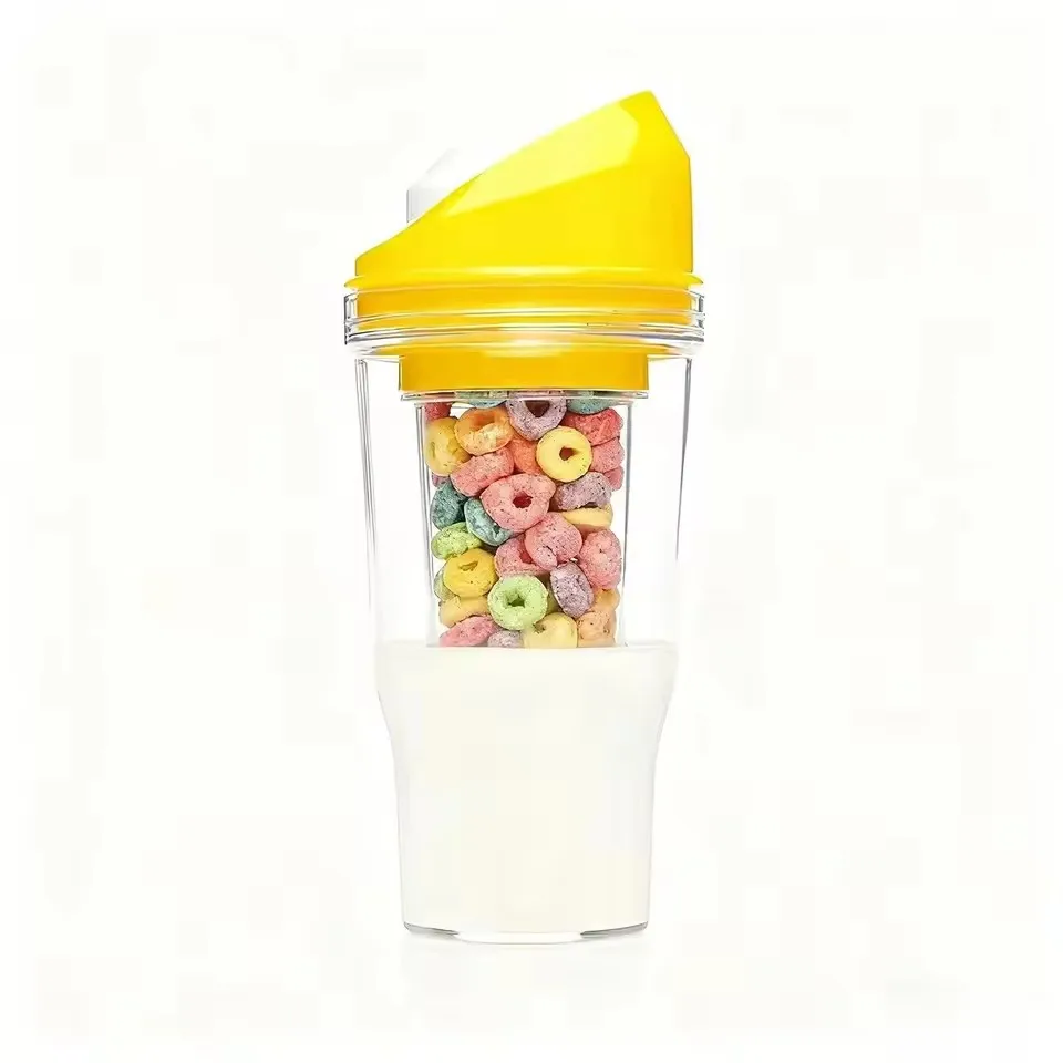 كوب إفطار مزدوج الطبقات، فاصل الحليب والحبوب، محمول مانع للتسرب للاستخدام الساخن والبارد، مثالي لعمال المكاتب والطلاب