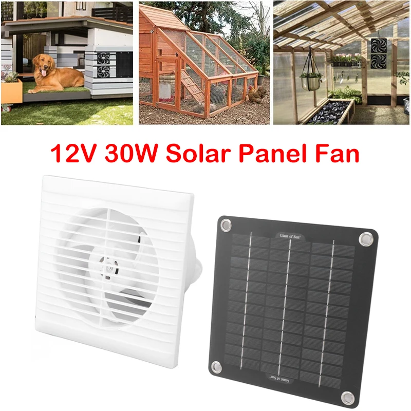 

30W 12V Solar Exhaust Fan Air Extractor Mini Ventilator Solar Panel Powered Fan for Dog Chicken House Greenhouse RV