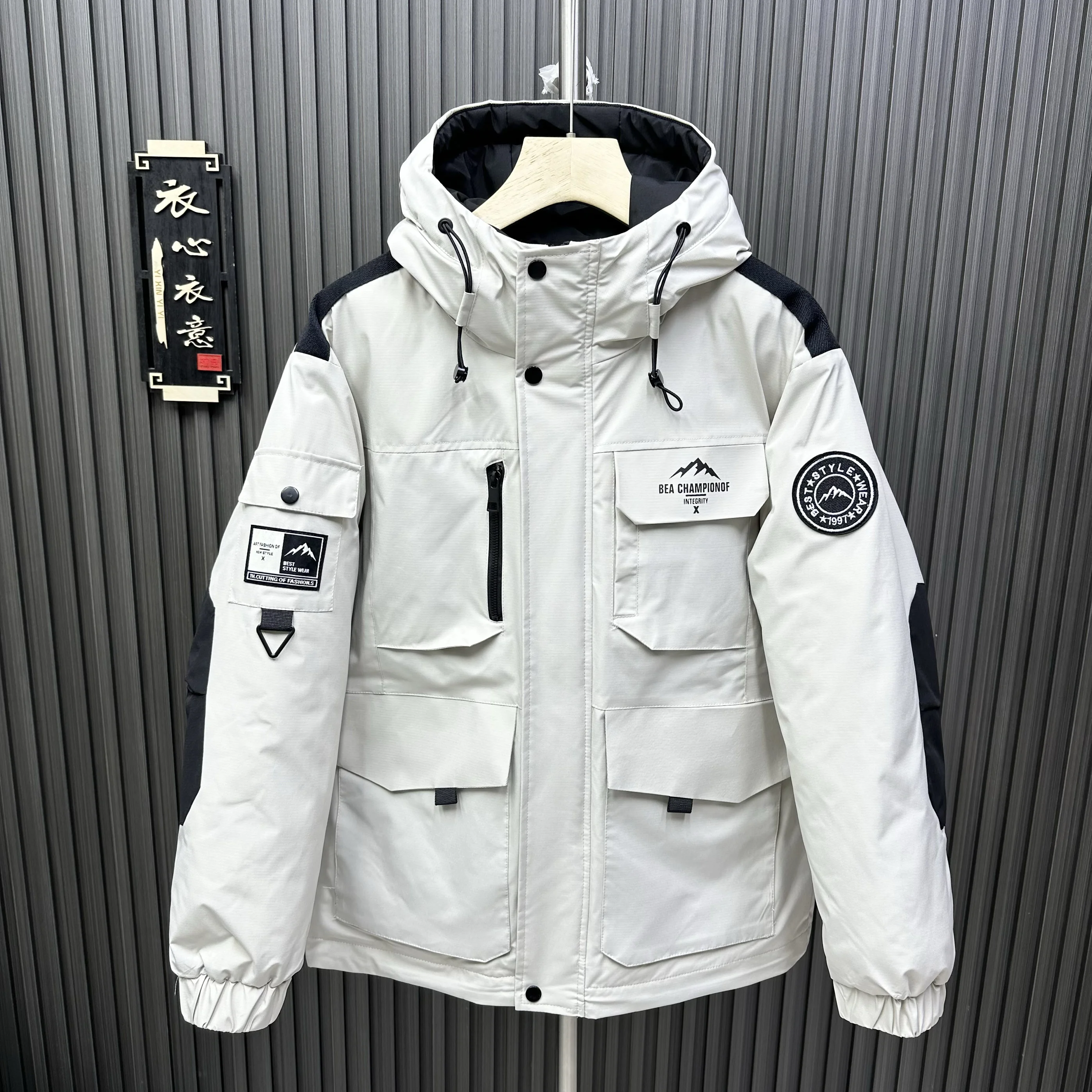 

Зимнее теплое хлопковое мужское повседневное пальто Faion Ci Sle с несколькими клетками Long Sve на молнии