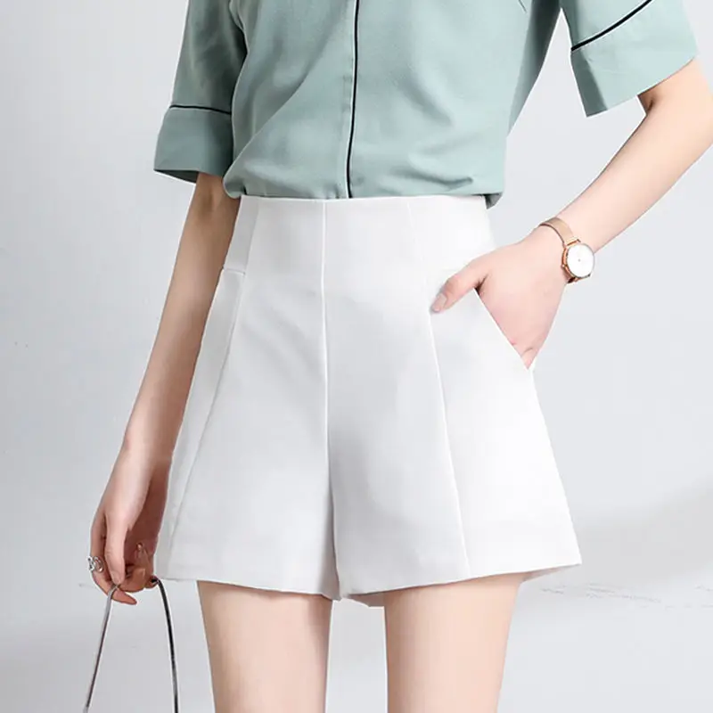 Women's Clothing Black Dress Shorts Summer High Waist A-Line Chiffon Wide Leg Slim Fit Korean Style Office Casual