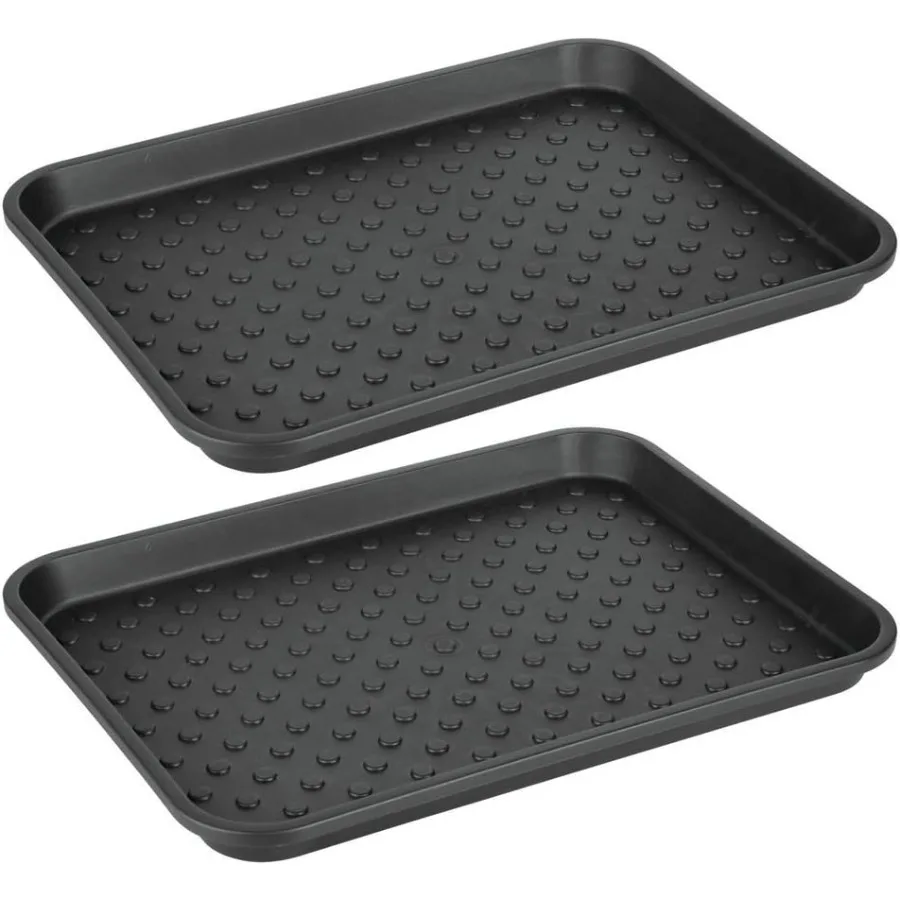 

iDesign Plastic Under Sink Mat Tray for Kitchen Cabinet Bathroom Entryways Office Mudroom College Dorm Set of 2 17 X 13 X 2 Bla