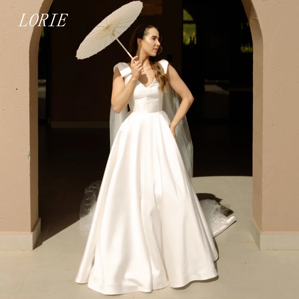 

LORIE Luxury Bow A Line Civil Wedding Dress V Neck Bridal Dresses Minimalist Daily Wedding Gown Customized 2026