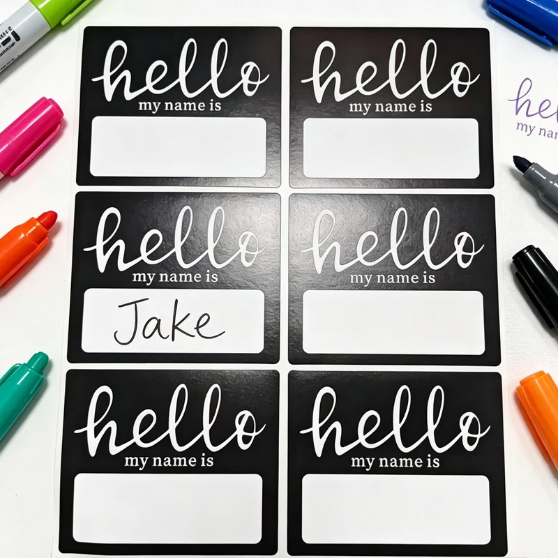 20Pcs Single Stickers Size 2.5*3in Black Handwritten Name Label Stickers Name Stickers Visitor Stickers Self-Adhesive Labels Reward Stickers Name Identification Stickers
