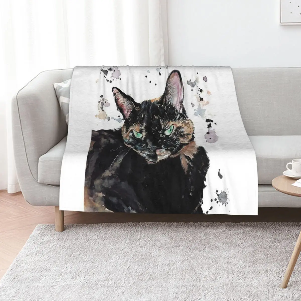 Watercolour Torti Cat Throw Blanket Bed Luxury Decorative Sofas Heavy Summer Beddings Comforter Blankets