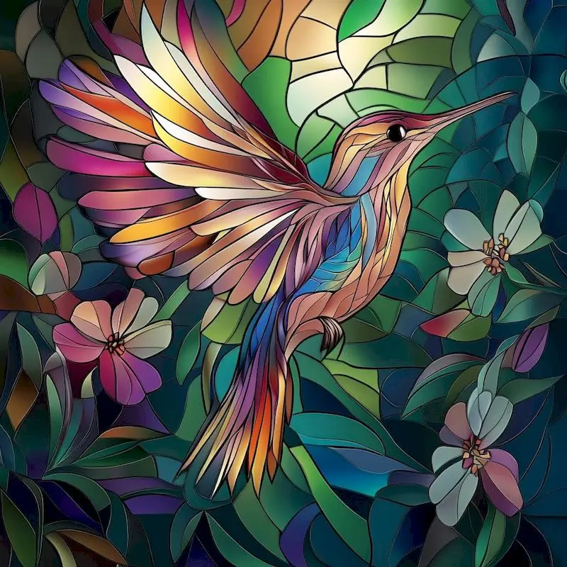 

SDOYUNO Diamond Paintings Stained Glass Hummingbird With Flowers 5d Diamond Art Mosaic Crafts Supplies Cross Stitch Gift