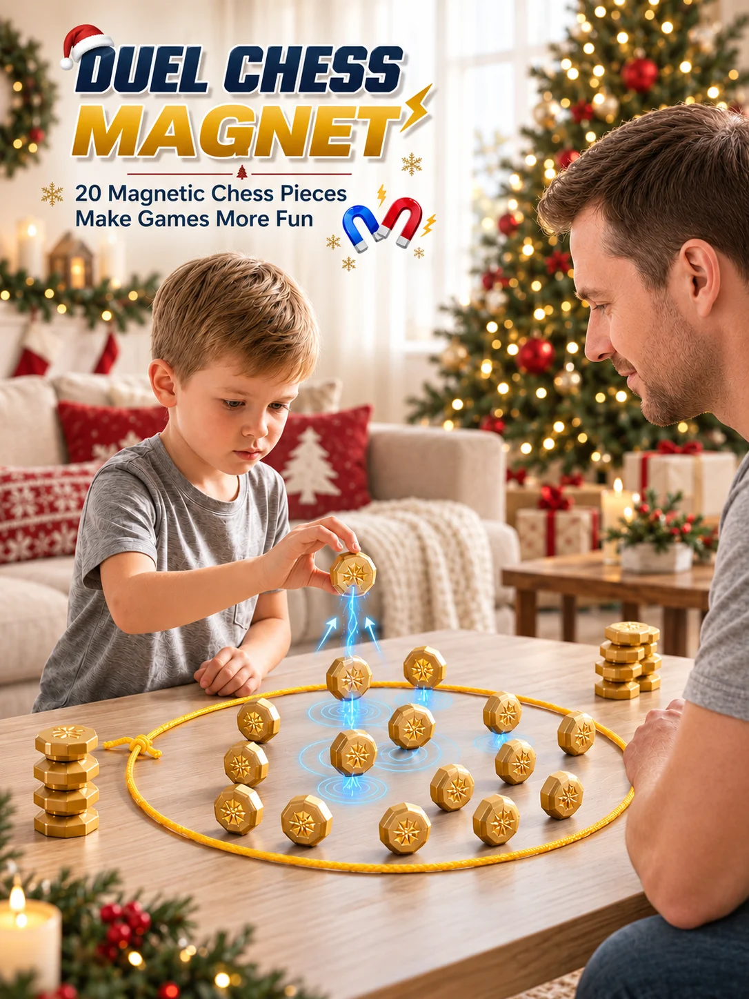 Magnetic chess game, puzzle strategy game, magnetic game with a string, two-player game suitable for kids and adults