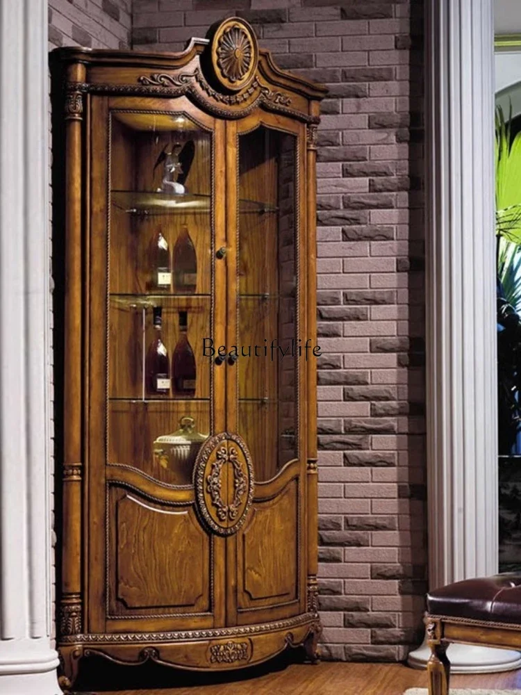 

European style wine cabinet against the wall American corner glass door display corner household double door cabinet