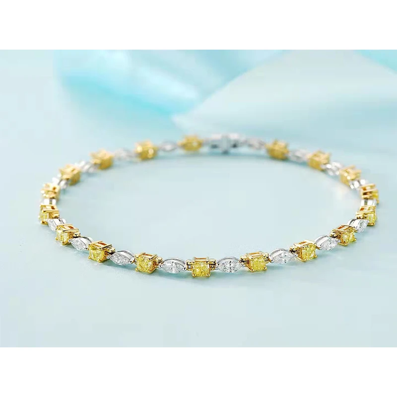 3.6 Carat Natural Round Yellow Diamond Women Charm Bracelets Real 18K Gold Engagement Gift K-Gold Jewelry