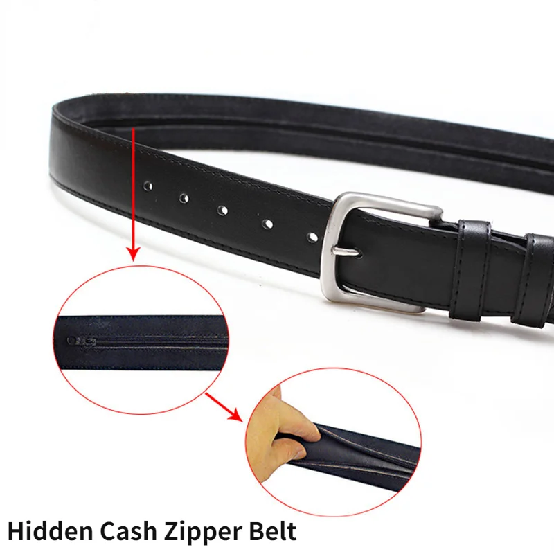 Travel Security Money Belt Cash Anti-Theft Waistband PU Leather Zipper Hidden Money Belt For Men Women Secret Pocket Waist Strap