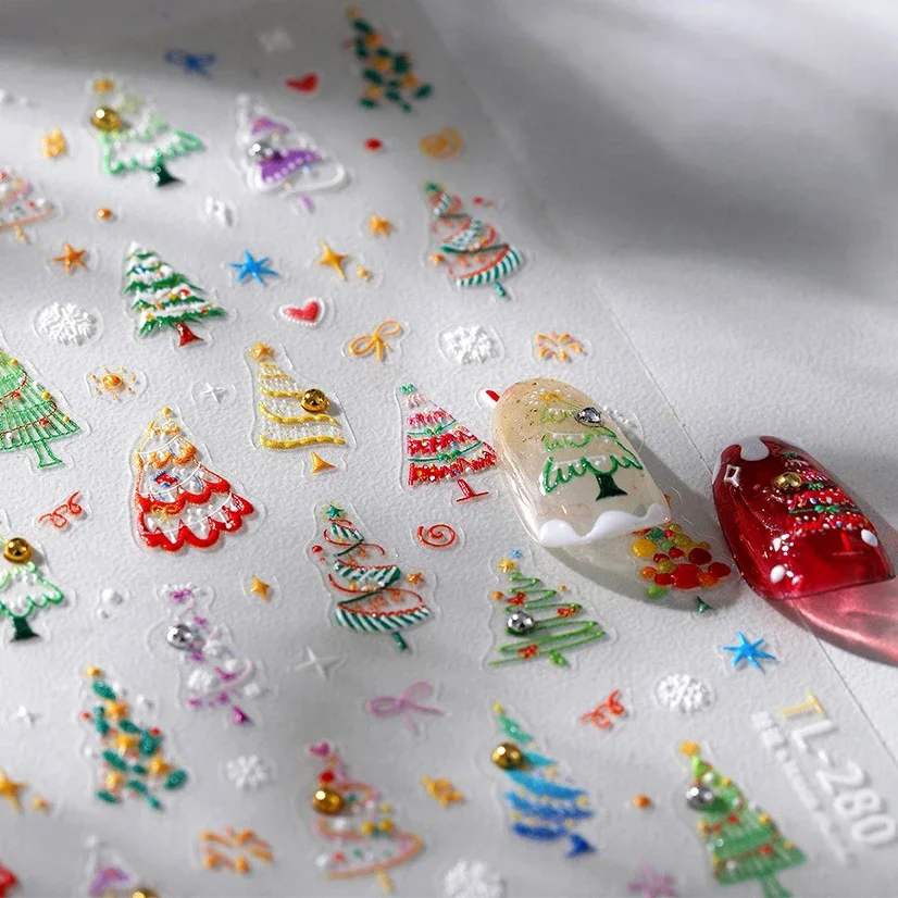 Line Christmas Tree Bowknot Socks Shiny Rhinestone Love Heart Star Snowflake 5D Self Adhesive Nail Art Stickers Manicure Decals