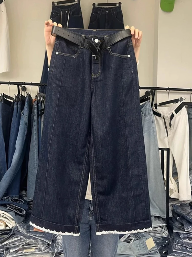 

Women Summer Thin Loose Straight Leg Jeans Daily Basics Vintage Blue Denim High Waist Commute Ankle Length Pants