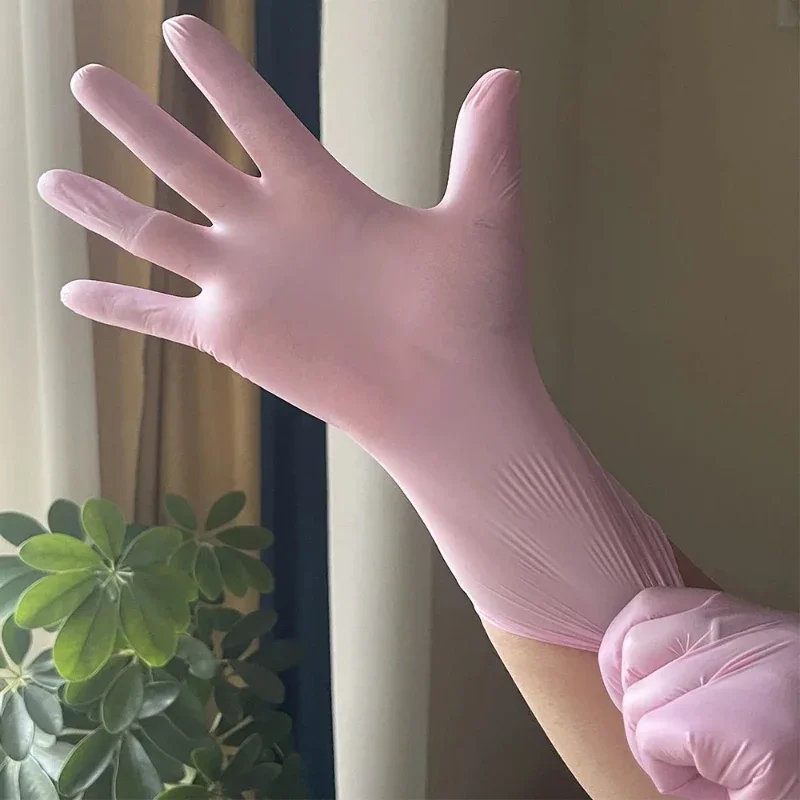 20/100PCS Pink Nitrile Gloves Disposable Protective Gloves for Kitchen Cooking Beauty Tattoo Cleaning Industrial Working Gloves