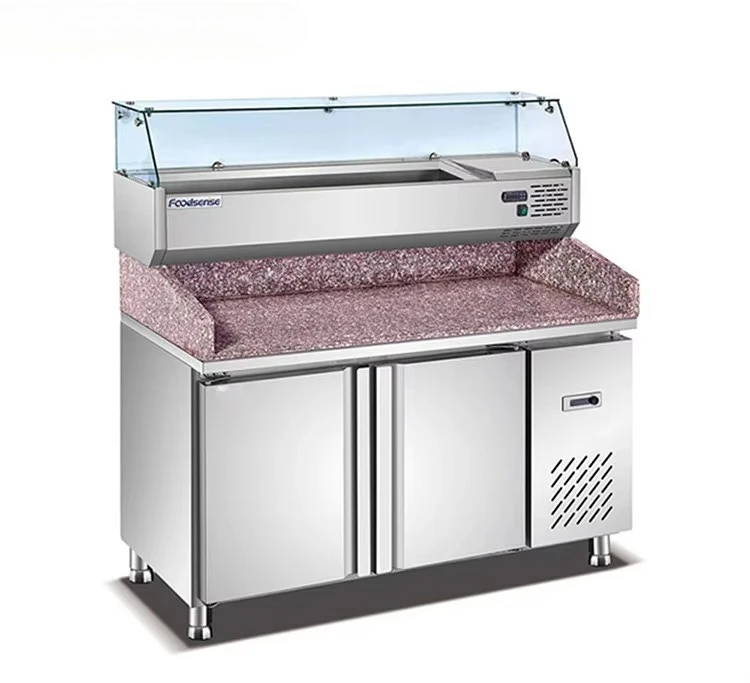 100% High Quality Stainless Steel Display Cooler Kitchen Freezer Pizza Prep Tables Refrigerator for Commercial