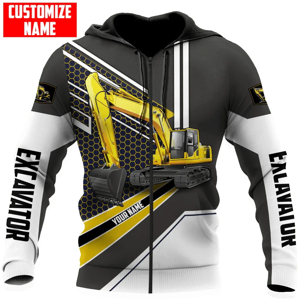 Customized Name Excavator Heavy Equipment 3D All Over Printed Mens Hoodie Unisex Casual Jacket zip hoodie sudadera hombre MT-101