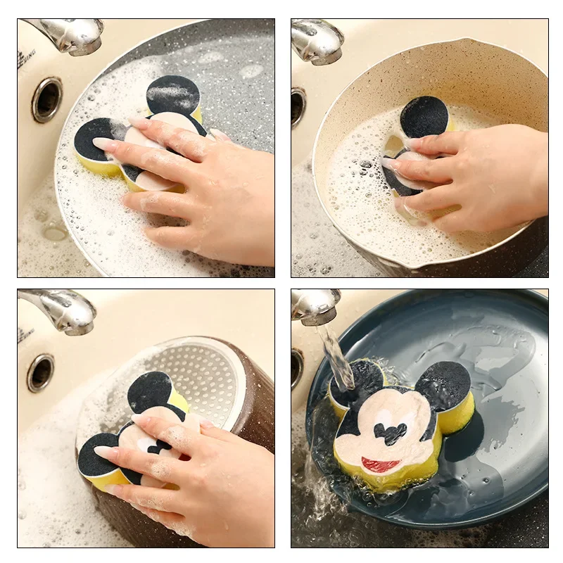 Disney Mickey Dishwashing Sponge Anime Dish Washing Brush Pan Pot Dish Wash Sponges Household Cleaning Reusable Kitchen Tools