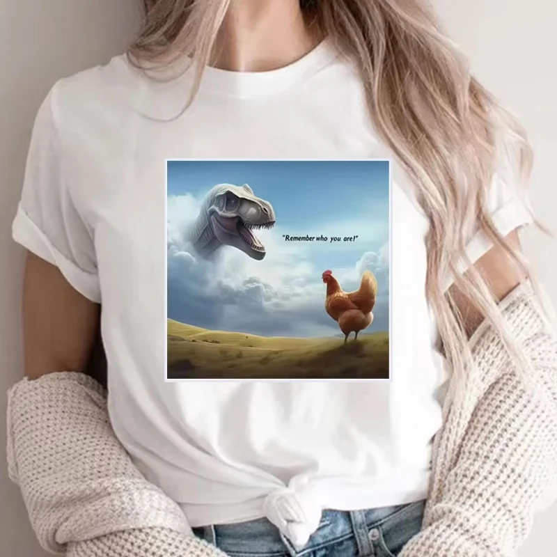 

Забавная женская футболка, милая, памните, кто ты! Футболки с курицей динозавра, модная летняя уличная одежда, повседневные футболки с короткими рукавами
