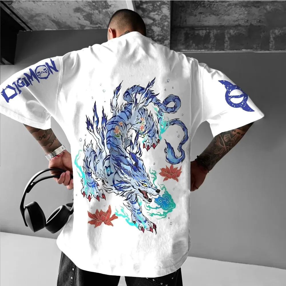 Camiseta exclusiva Digimon Garurumon Premium Anime Unisex Vintage Harajuku ropa de calle de gran tamaño manga corta suelta comodidad ajuste