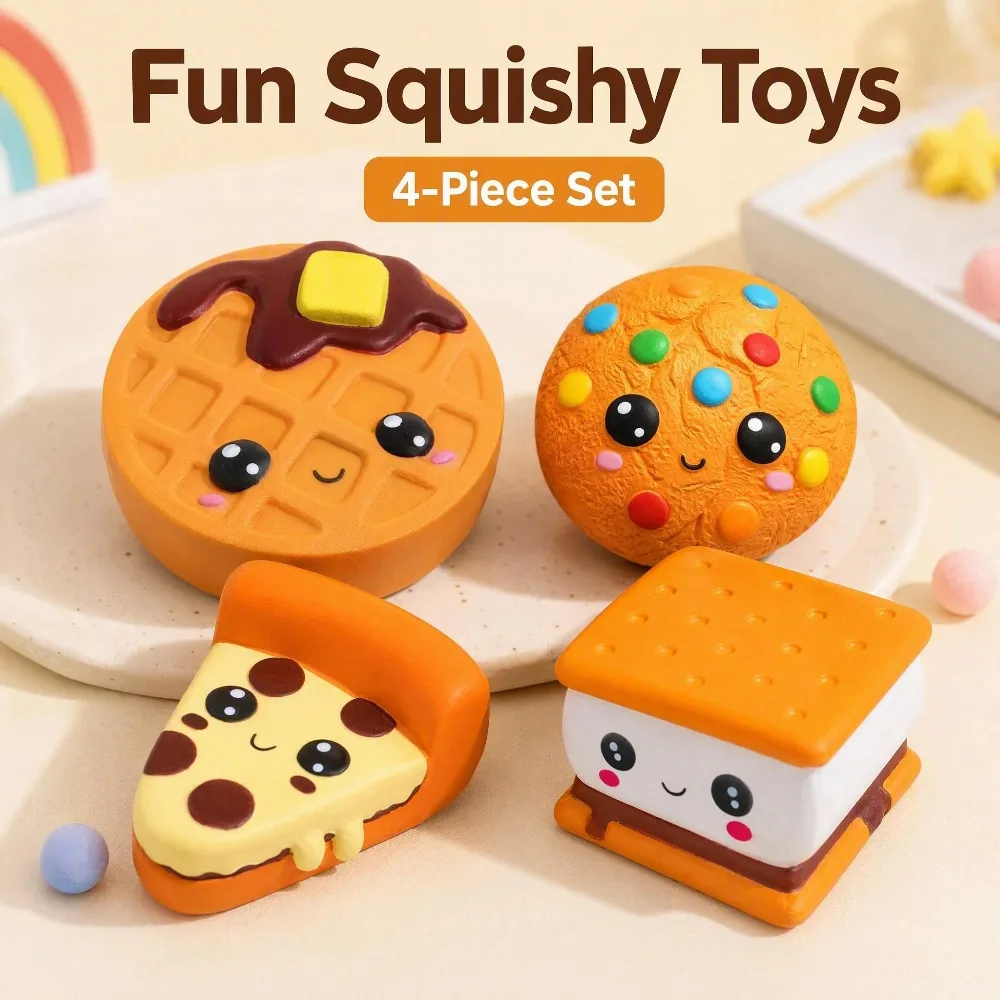 Squishy Slow Rising Squeeze Set PU Soft Stress Relief Toy Waffle Pizza Cookie Biscuit Fidget Decompression Desk Decor Gift