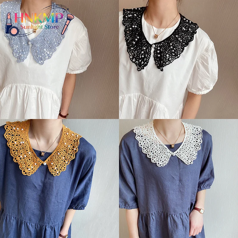 Women Detachable Doll Fake Collar, Hollow Floral Lace Ruffled Trim Sweet False Collar Shawl For Shirts Sweaters
