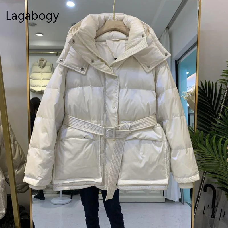 

Hooded 2023 New Winter Women Bright Short Warm Parkas 90% White Duck Down Coat Female Loose Waterproof Puffer Jackets