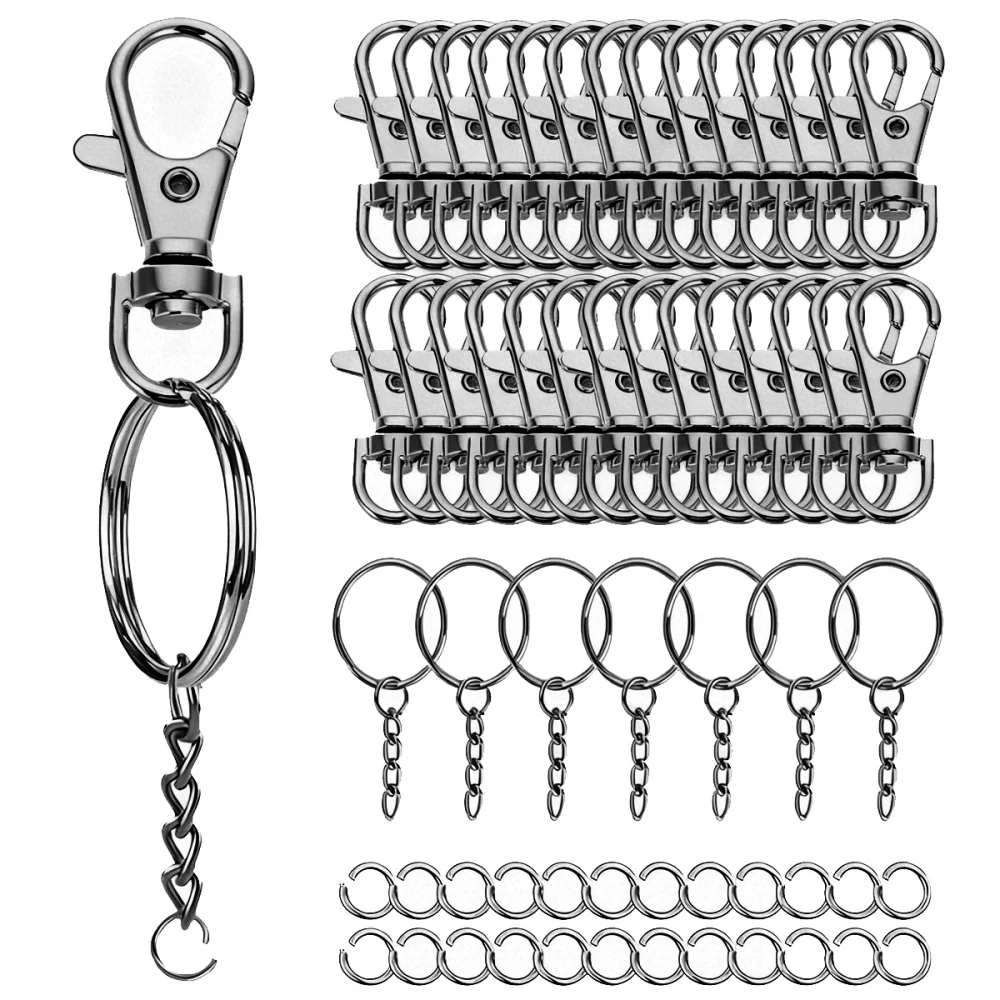 10/20 SETS rotary clasp hook Metal spring chain keychain Lobster clasp Open keychain chain and jump ring bulk keychain lanyard
